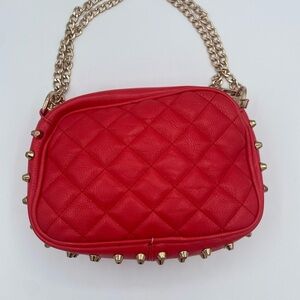 MMS Red Quilted purse with Gold Chain and studs